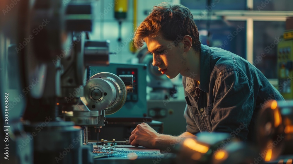 Poster A man working on a machine in a factory. Suitable for industrial concepts