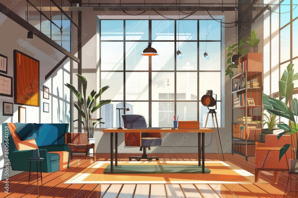 Poster a room with a desk and a chair. suitable for business concepts