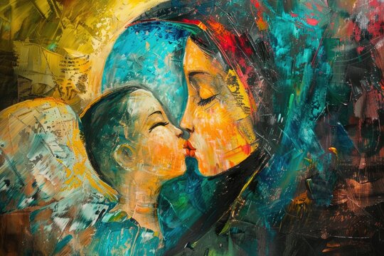 A touching image of a woman kissing a child, suitable for family and love concepts