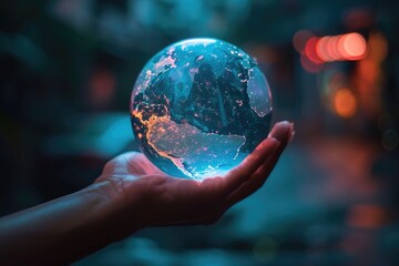 Person holding a glass globe, suitable for global concepts