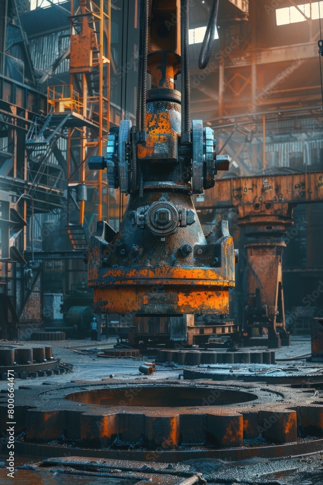 Poster a large machine in a factory with lots of machinery. suitable for industrial and manufacturing conce