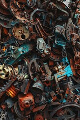 A pile of rusted metal gears and wheels. Suitable for industrial concepts