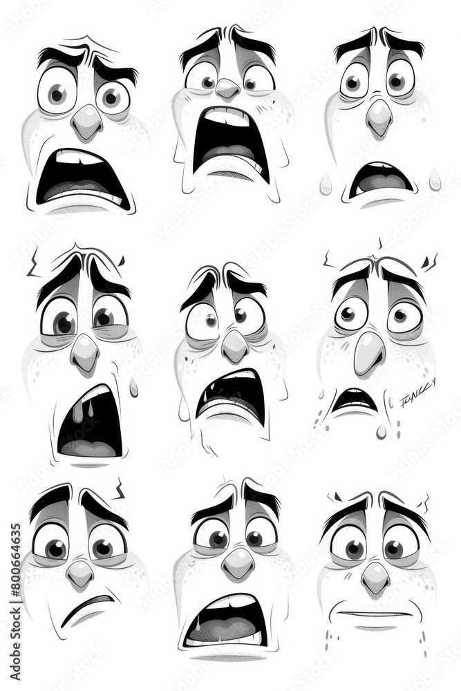 Poster a collection of cartoon faces showcasing different emotions. perfect for illustrating a wide range o