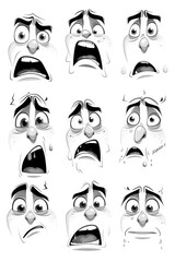 A collection of cartoon faces showcasing different emotions. Perfect for illustrating a wide range of feelings