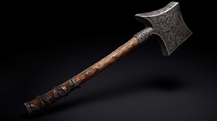 Rugged battle axe on black background