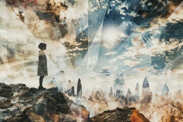 A person standing on the peak of a mountain, ideal for inspirational designs