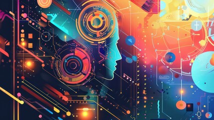 image of a background image of an AI tool theme,  memphis style