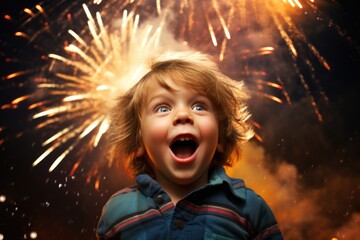 Excited child watching fireworks display