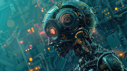 Obraz premium image of a background image of robot in a AI tool theme, fresh and refreshing colors