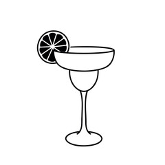 margarita cocktail, cinco de mayo symbol, mexican culture, black line vector illustration