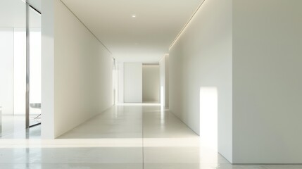 Obraz premium wide empty white walls in a hallway in a modern office with bright natural light and neutral tones