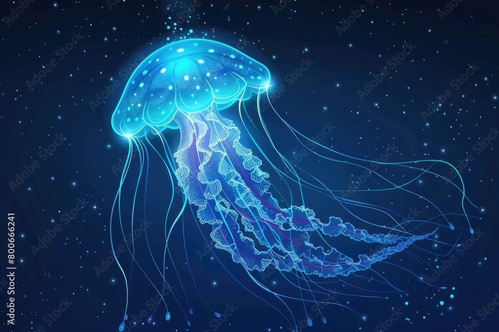 Poster a mesmerizing jellyfish floating in water with stars in the background. perfect for nature and marin
