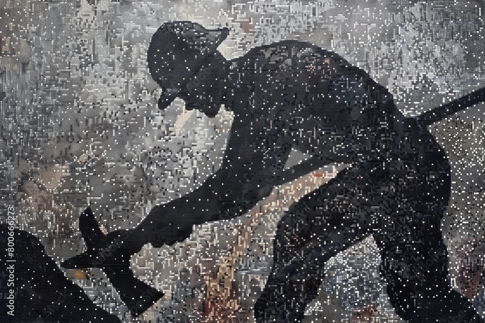 Poster a man using a hammer for construction work. suitable for business and construction concepts