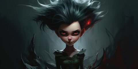 Mysterious dark fantasy character with glowing red eyes - obrazy, fototapety, plakaty