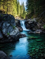 Fototapeta premium Serene Waterfall in Lush Forest