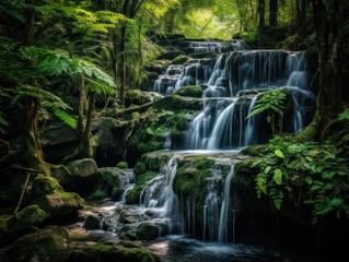 Fototapeta na wymiar Lush Waterfall in Verdant Forest