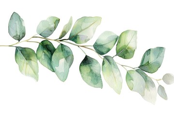 Fototapeta premium Watercolor painting of a branch with green leaves. Perfect for nature-themed designs