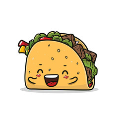 A cartoon taco is smiling and has a happy expression