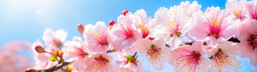 Blooming Cherry Blossoms Against Blue Sky