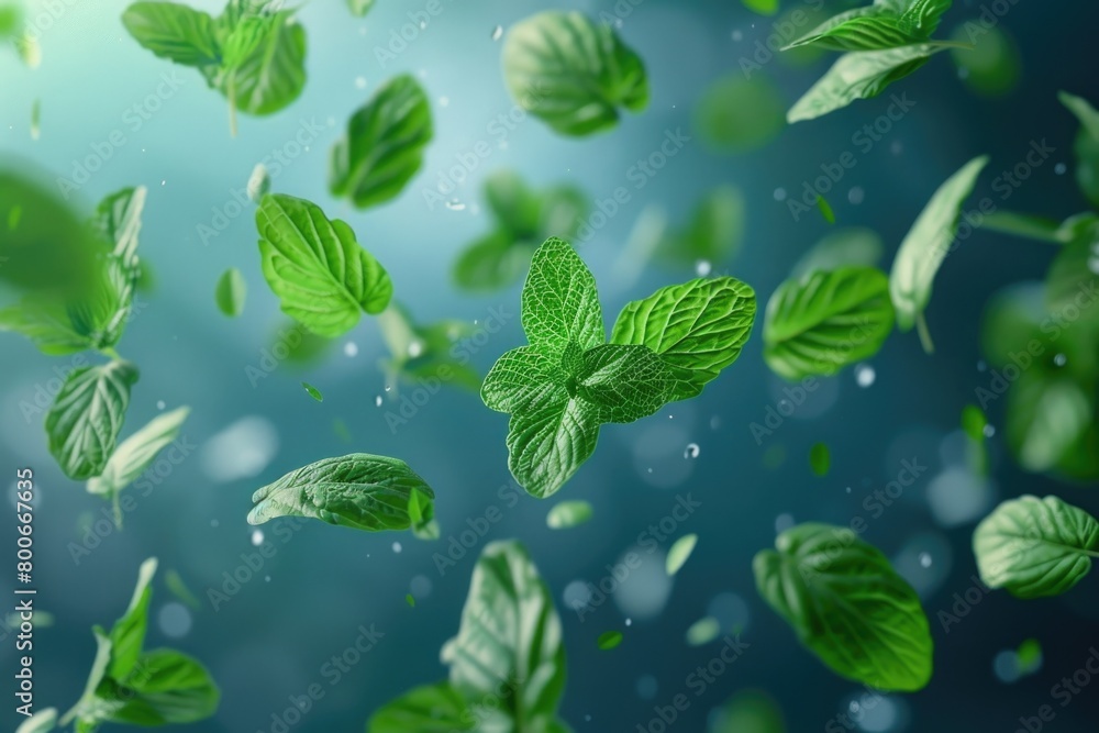 Canvas Prints Green leaves floating in the air, perfect for nature concepts