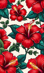 vector illustration, repeating wallpaper pattern, seamless pattern of stylized hibiscus with floral tiles, background for smartphone, background for printing and decoration,