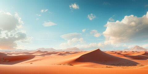 Naklejka premium Vast desert landscape with sand dunes and mountains