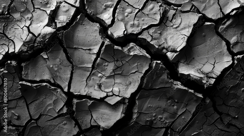 Aufkleber an evocative high-resolution image capturing the stark contrast of harsh cracked soil in black and w
