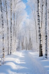 Snowy forest path in winter wonderland