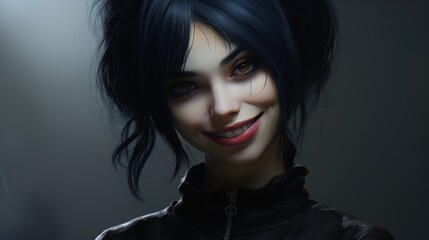 Mysterious woman with dark hair and red lips