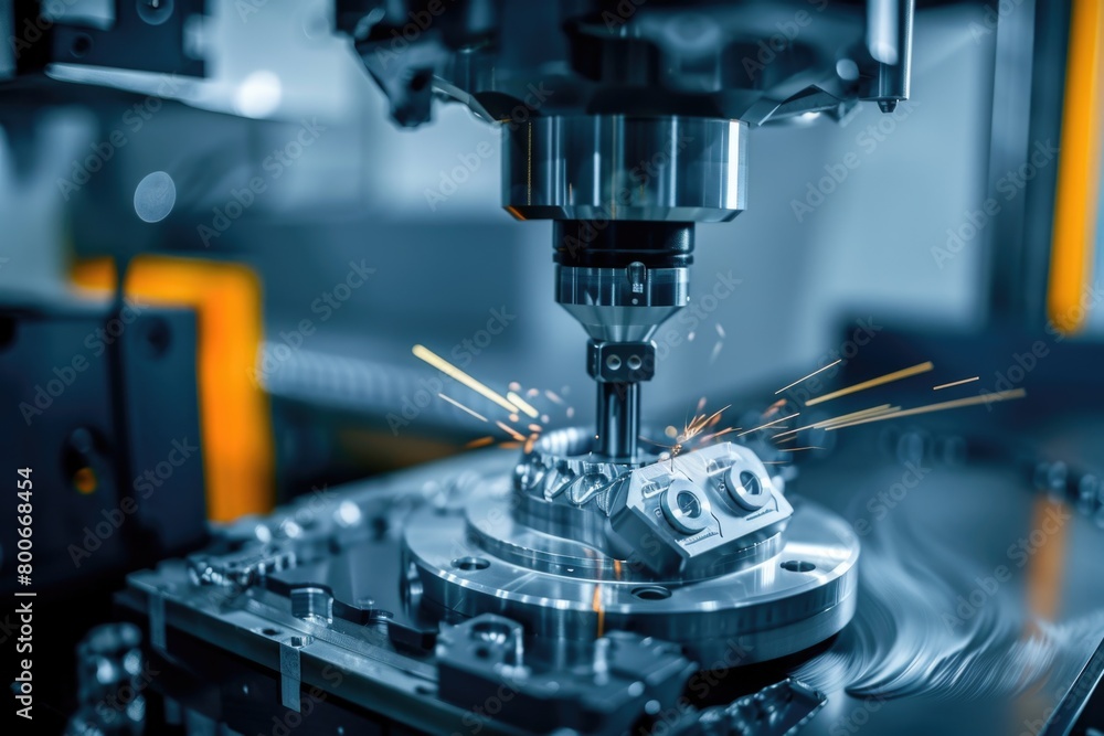 Poster a machine working on a piece of metal. suitable for industrial concepts