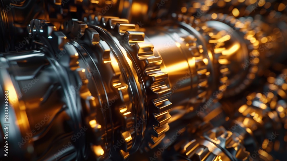Poster detailed close up of a machine with many gears. suitable for industrial concepts