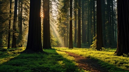 Fototapeta premium Enchanting Redwood Forest Sunbeams