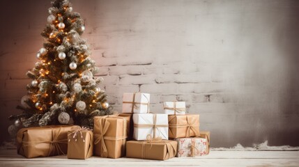 Cozy Christmas scene with decorated tree and presents
