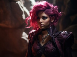 Naklejka premium Mysterious woman with vibrant red hair