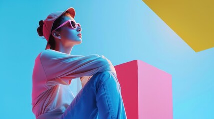 youth and lively in Memphis style, blue gradient background