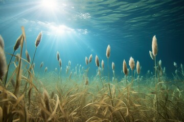 Fototapeta na wymiar Underwater meadow of lush aquatic plants