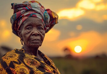 A portrait of an elderly ugly African woman in traditiona