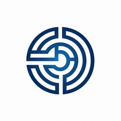 minimal symbol of a labyrinth in blue shade and flat design in white background
