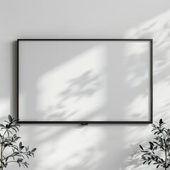mockup of a thin black picture frame border with a blank screen in light interiors