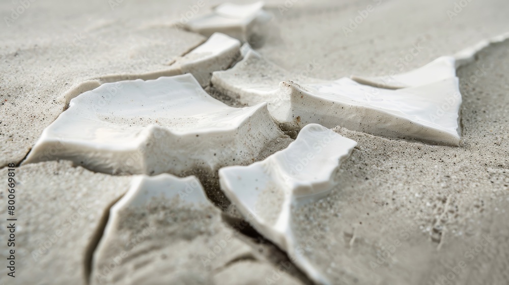 Aufkleber this image showcases a detailed close-up of dried and cracked white earth, creating a textured surfa