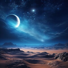 Alien Landscape with Glowing Planet