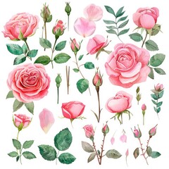pink roses clipart elements like minimal watercolor