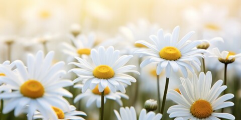Blooming white daisies in a field