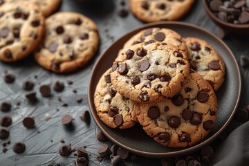 Obraz na płótnie Canvas chocolate chip cookies in table flat lay