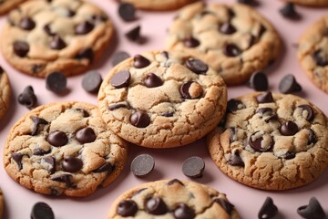 chocolate chip cookies in table flat lay