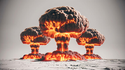 A powerful and unsettling visual of nuclear explosions with billowing mushroom clouds