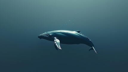 A minimalist image of a whale swimming freely in a clean, plastic-free ocean