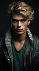 Handsome young man with stylish hair and intense gaze