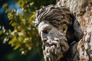 Weathered stone sculpture in nature