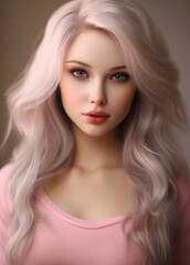 Glamorous woman with long pink hair